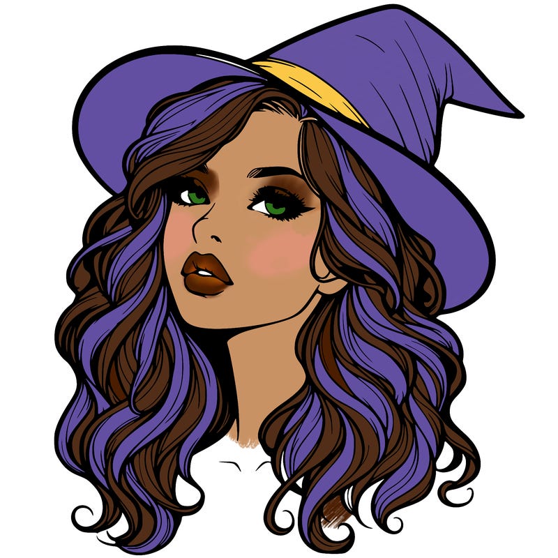 realistic witch girl with wavy hair and lips