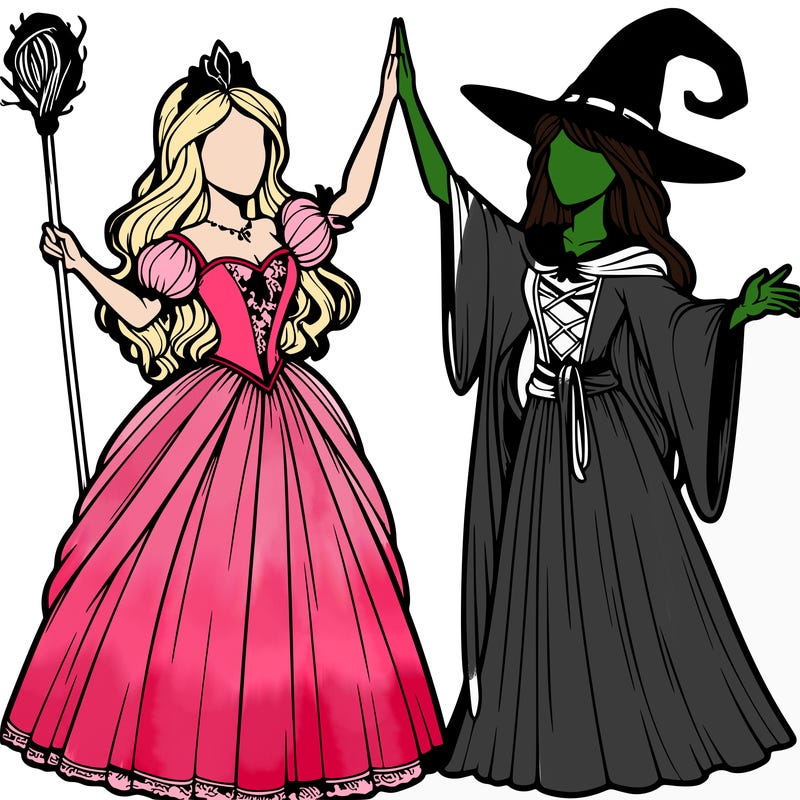 detailed realistic split of a princess and a witch