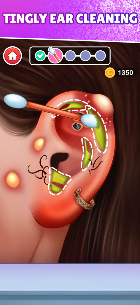 ASMR Salon: Skincare & Makeup - Gameplay mostrando uma sessão de limpeza de ouvido arrepiante usando um cotonete no ASMR Salon