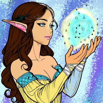 realistic elf girl doing magic