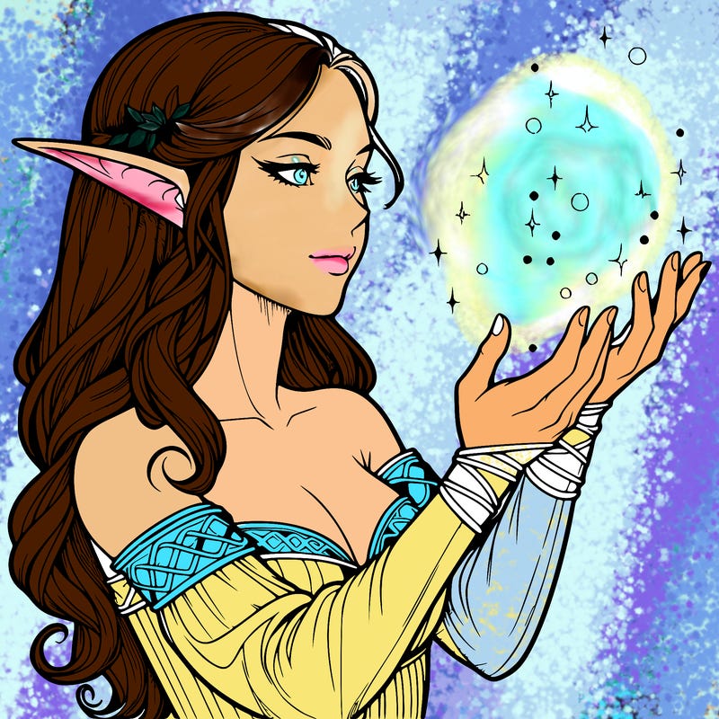 realistic elf girl doing magic