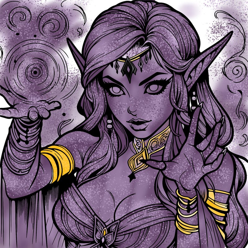 realistic scary beautiful elf sorceress casting spell