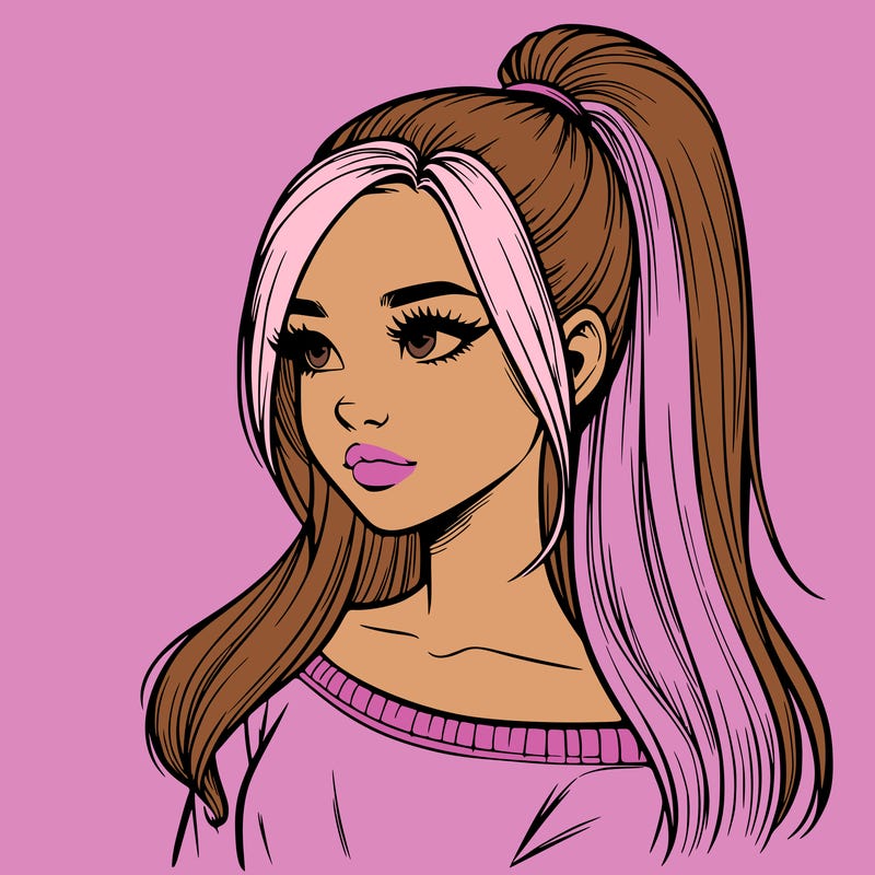 realistic girl with a high ponytail