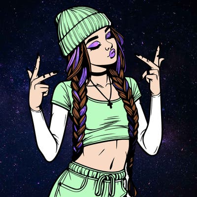 realistic teenage girl with braids and a beanie and crop top doing 🫶🏼
