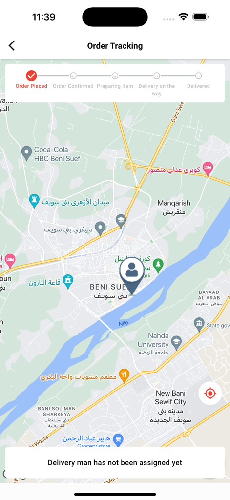 Schermata di tracciamento ordini dell'app Bazar che mostra una mappa interattiva e una barra di avanzamento per lo stato della consegna