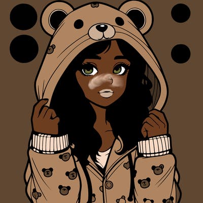 realistic girl in a animal pjs hoodie