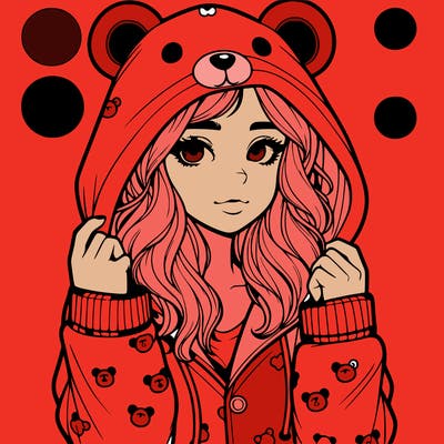 realistic girl in a animal pjs hoodie