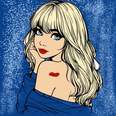 realistic girl with bangs looking over her shoulder