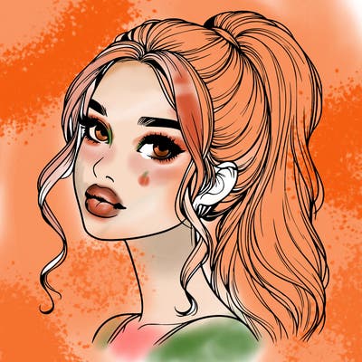 realistic girl with a ponytail on her hair and lips