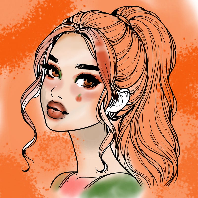 realistic girl with a ponytail on her hair and lips