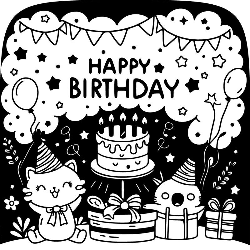 simple happy birthday scene with blackbackground