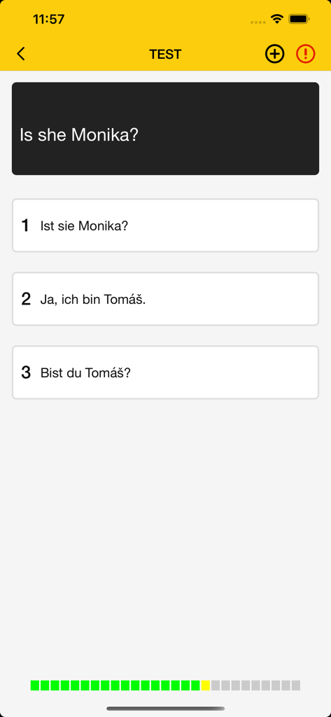 ZARAZ English and German - ZARAZ app screenshot showing a sentence translation test for learning German