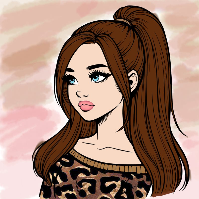 realistic girl with a high ponytail