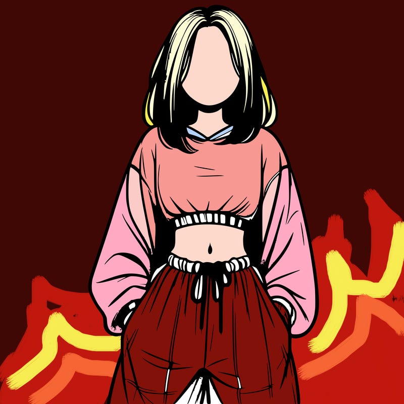 realistic girl faceless with baggy pants and a crop top