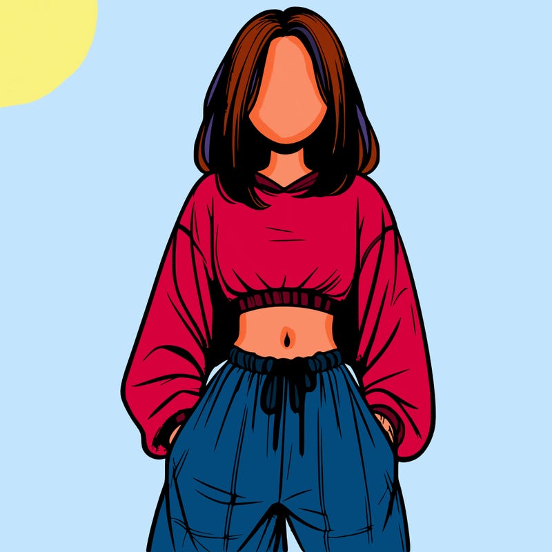 realistic girl faceless with baggy pants and a crop top