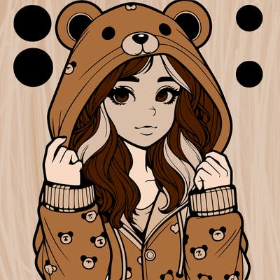 realistic girl in a animal pjs hoodie