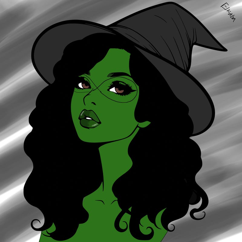 realistic witch girl with wavy hair and lips