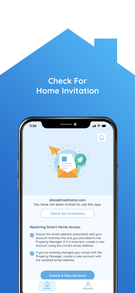 Rently Smart Home - A smartphone displaying the Rently Smart Home invitation check screen