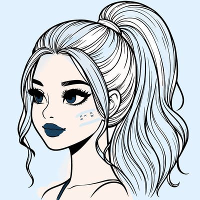 realistic girl with a high ponytail