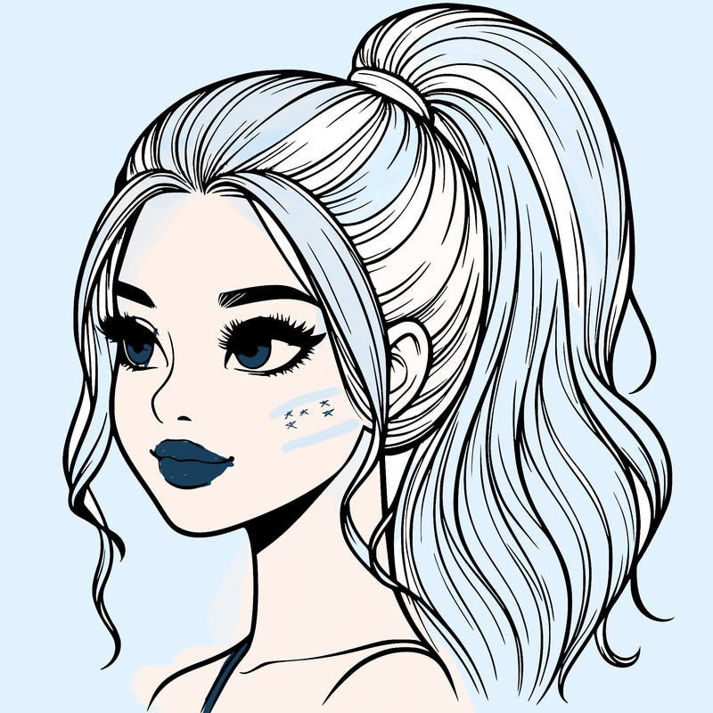 realistic girl with a high ponytail