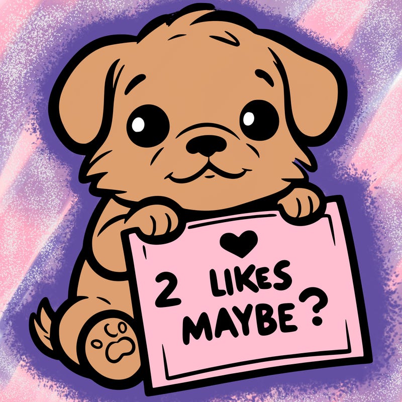 a puppy holding a sign that says 2 likes maybe?