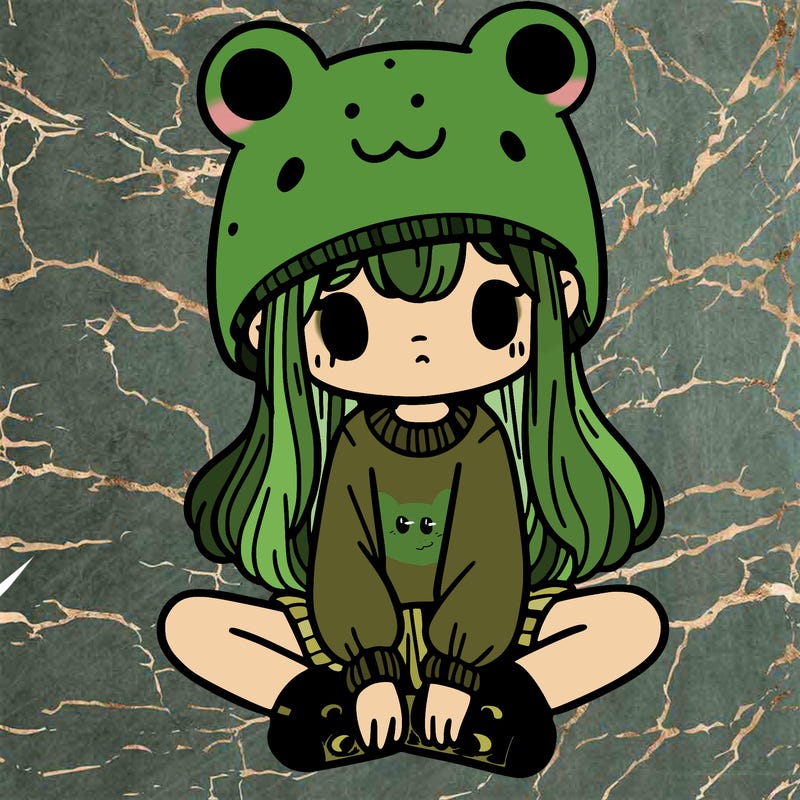 a girl wearing a frog hat and some frog socks