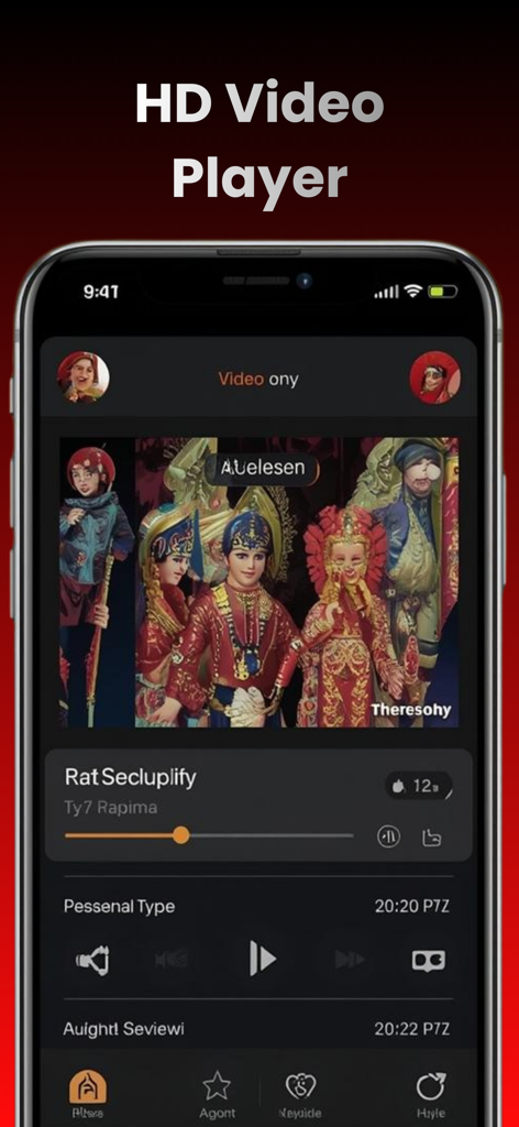 Interface do player de vídeo HD do aplicativo RAVE com controles de reprodução de filmes.