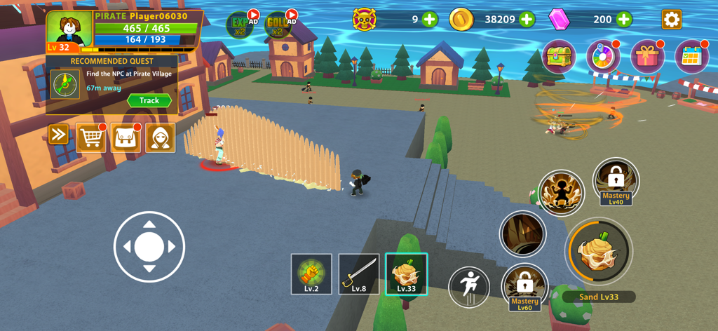 Pirate Devil - Gameplay screen of Pirate Devil showing a 3D island environment and quest interface