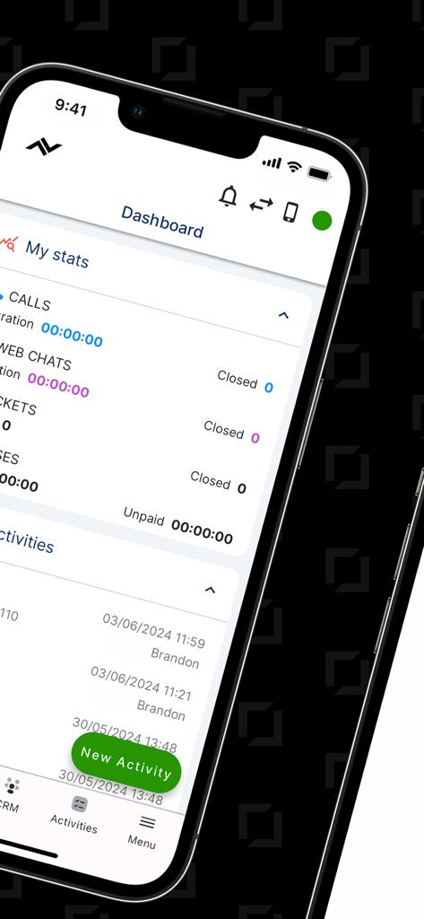 NFON Contact Center Hub - 통화 및 티켓 통계를 보여주는 NFON 컨택 센터 허브 모바일 대시보드