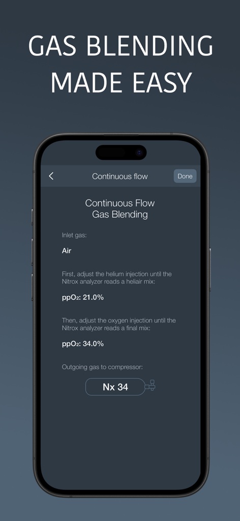 Continuous flow gas blending tool interface for technical scuba divers