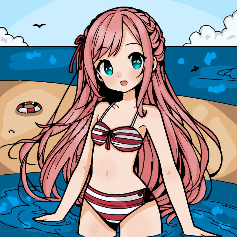 anime girl with swimsuit on beach