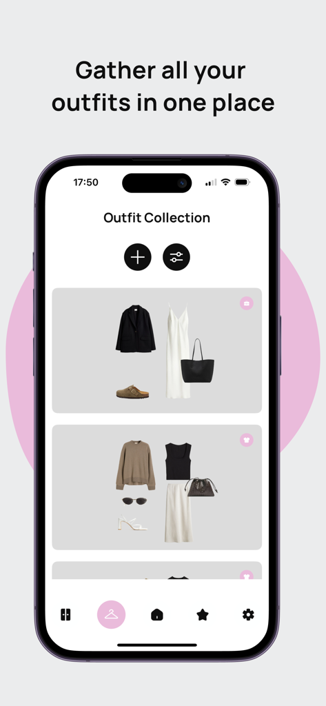Smart wardrobe by Outfitsy - Digital wardrobe interface showing organized clothing sets and fashion outfits