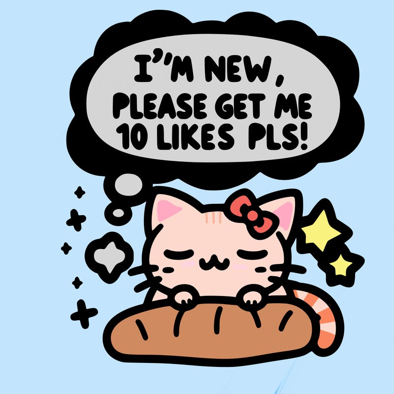 kitty taking a nap dream talking and saying "i'm new, please get me at least 10 likes pls!!"
