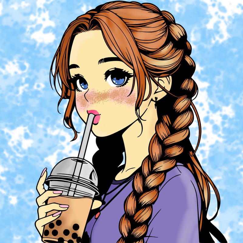 realistic girl with braided hair drinking boba