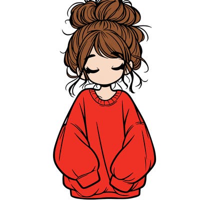 girl with baggy sweatshirt and messy bun
