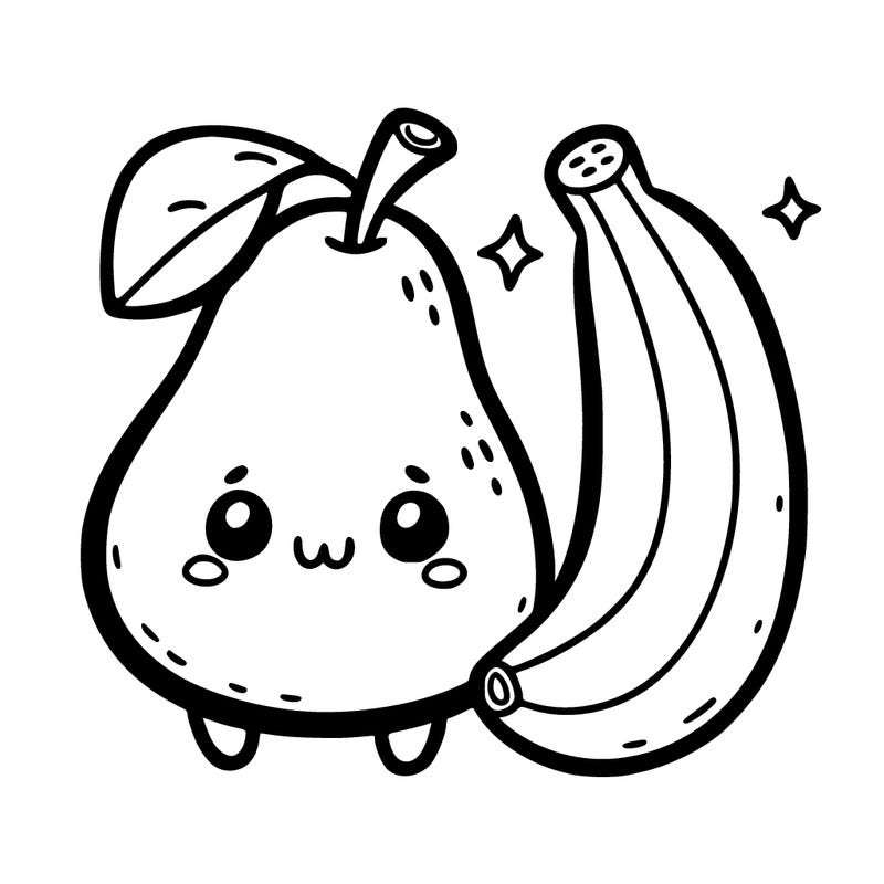 cute pear and bananas with faces