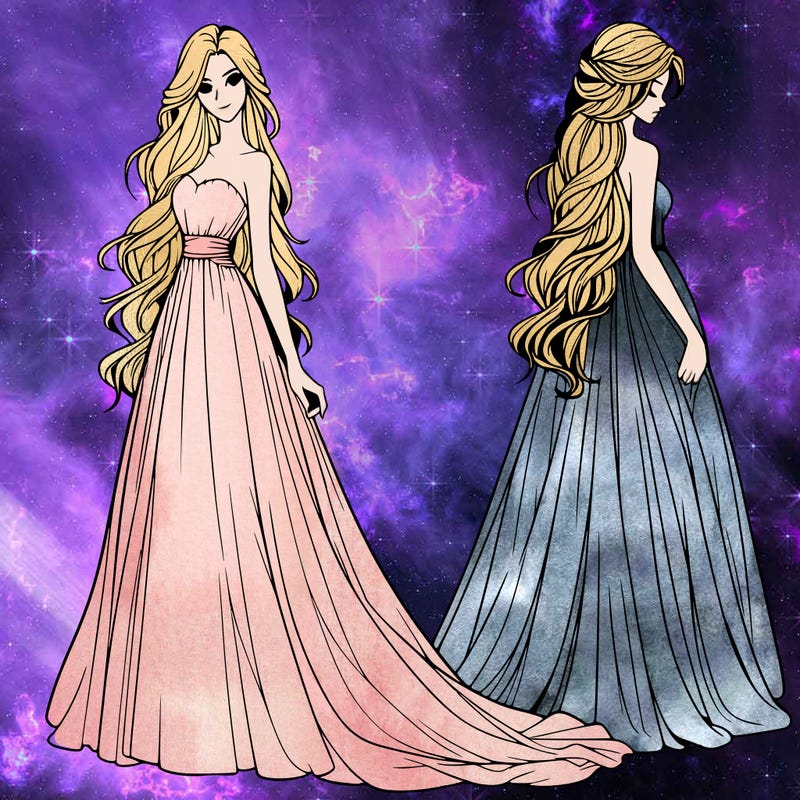 realistic woman with long flowing dress