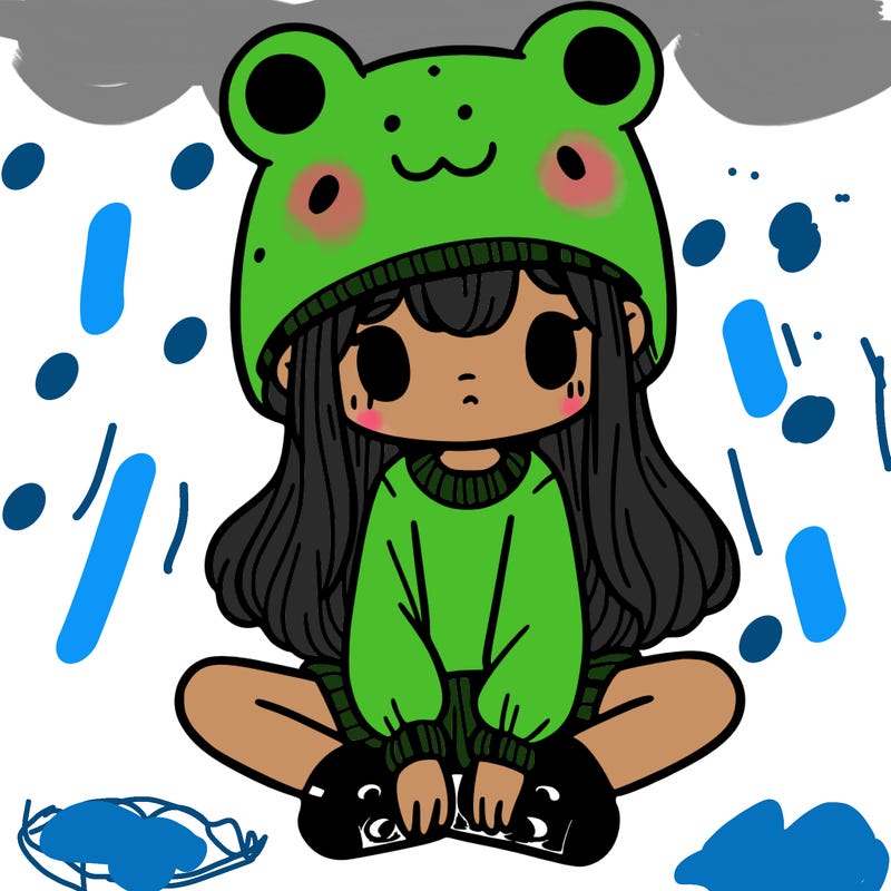 a girl wearing a frog hat and some frog socks