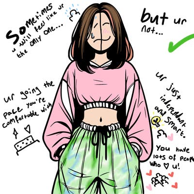 realistic girl faceless with baggy pants and a crop top
