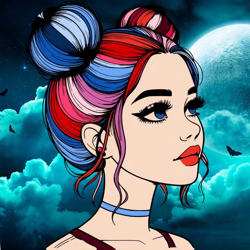 realistic girl with buns on the top of her head