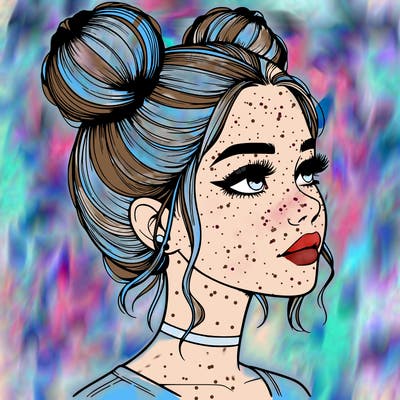 realistic girl with buns on the top of her head