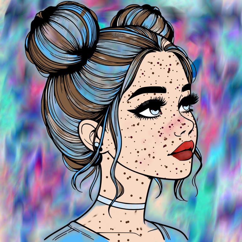 realistic girl with buns on the top of her head