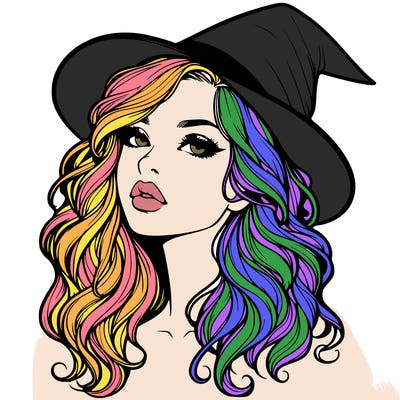 realistic witch girl with wavy hair and lips
