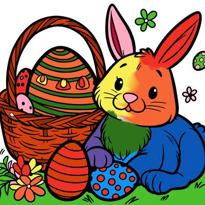 a rabbit and some easter eggs