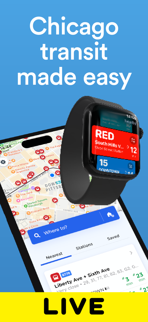 Chicago Transit: CTA Tracker - Chicago Transit CTA Tracker app interface on iPhone and Apple Watch