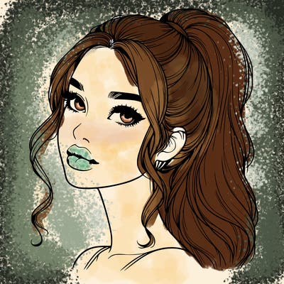 realistic girl with a ponytail on her hair and lips