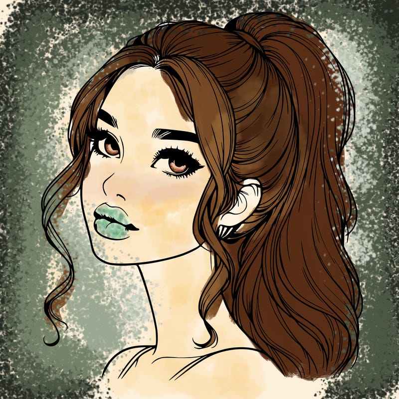 realistic girl with a ponytail on her hair and lips