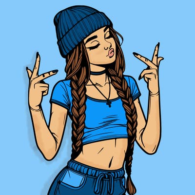 realistic teenage girl with braids and a beanie and crop top doing 🫶🏼