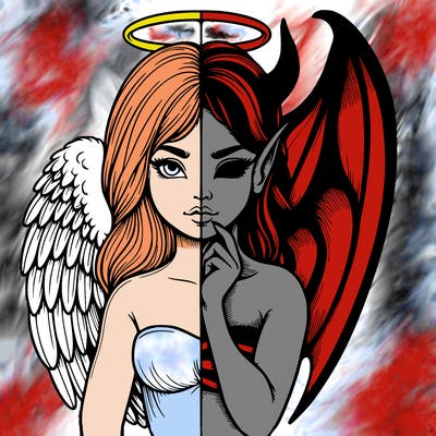 realistic angel half demon