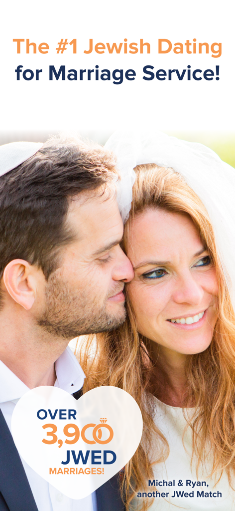 Happy Jewish couple on their wedding day celebrating over 3,900 JWed marriages